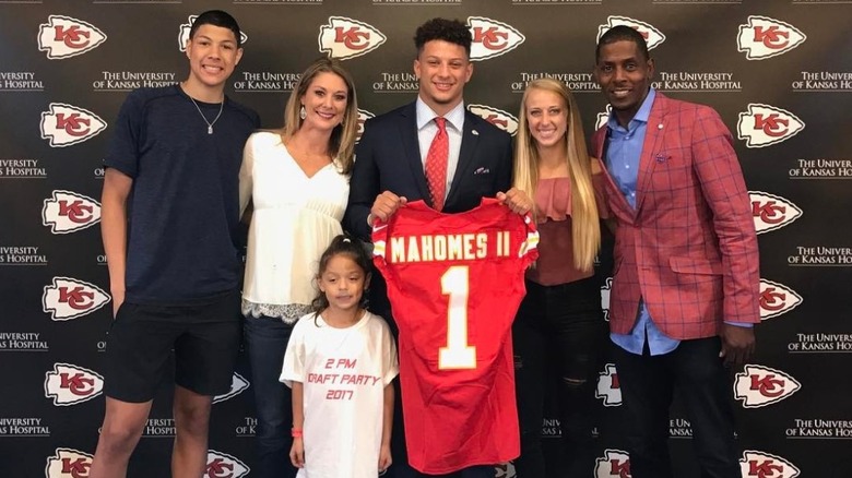 Patrick Mahomes and his family after getting drafted to the NFL in 2017