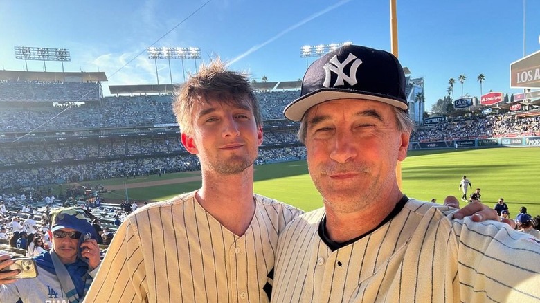 Billy Baldwin and son Vance Baldwin attend a Yankees baseball game