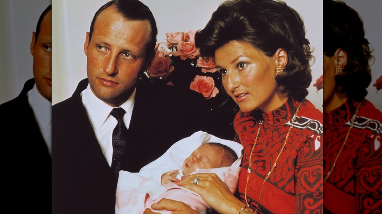 King Harald V and Queen Sonja with newborn Martha Louise