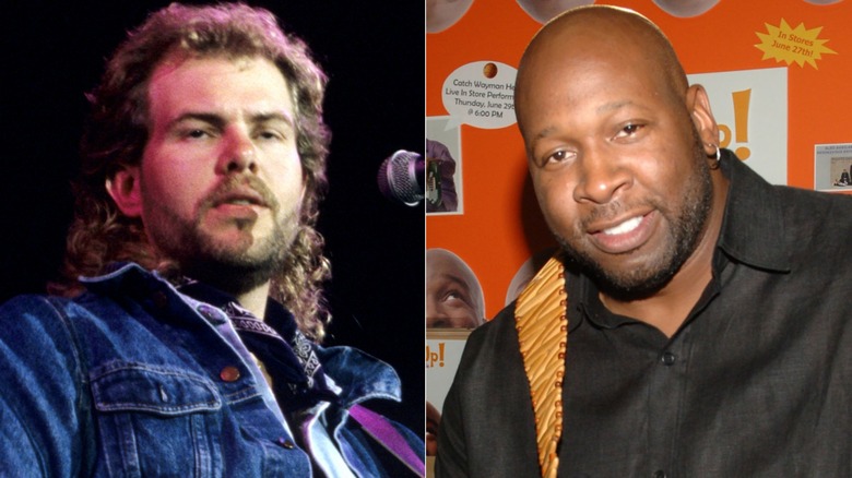 Toby Keith performing onstage and Wayman Tisdale smiling