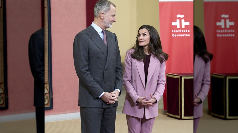 King Felipe VI and Queen Letizia waist-up at a royal event