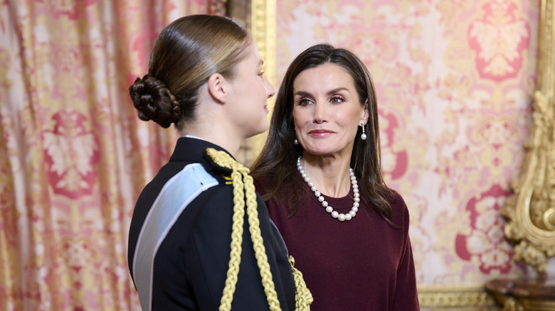 Queen Letizia gazes at her daughter Princess Leonor