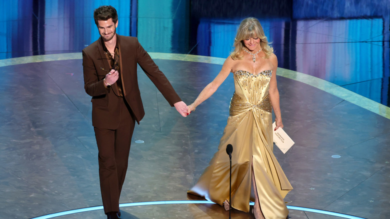 Andrew Garfield and Goldie Hawn present at the Oscars