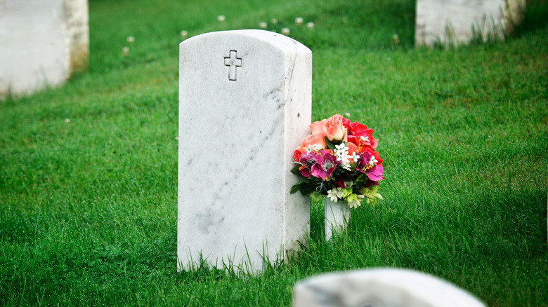 Tombstone with flowers