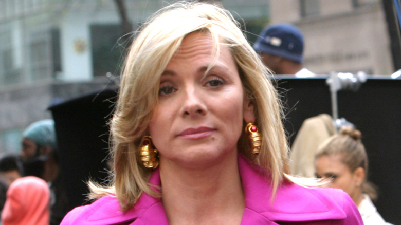 Kim Cattrall in a pink blazer 