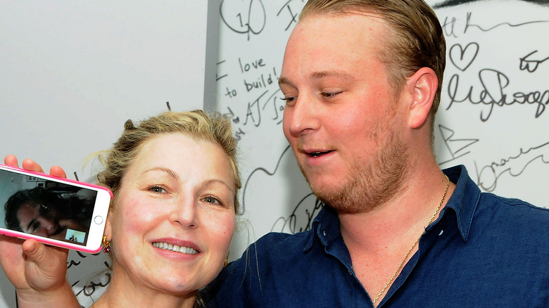 Tatum O'Neal and son Kevin posing together