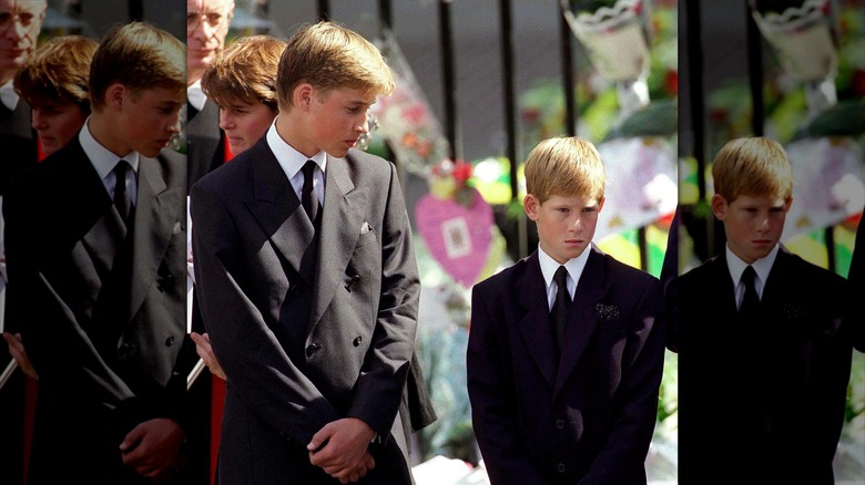 Prince William and Prince Harry wearing suits as children