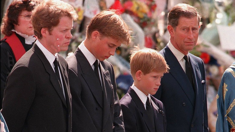 William, Harry, Charles at Diana's funeral 