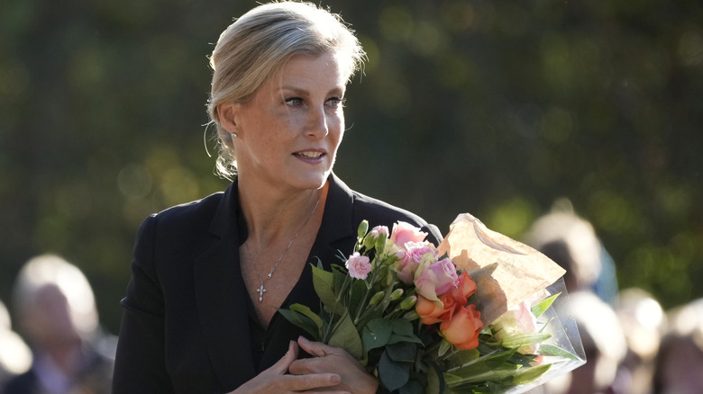 Sophie, Duchess of Edinburgh holding flowers 