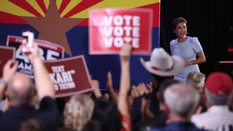 Kari Lake on stage at a 2022 campaign rally