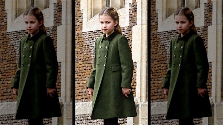 Princess Charlotte walking in green coat