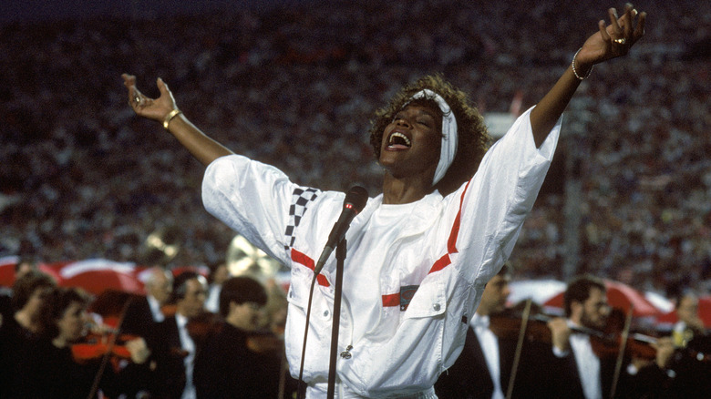 Whitney Houston sings at Super Bowl