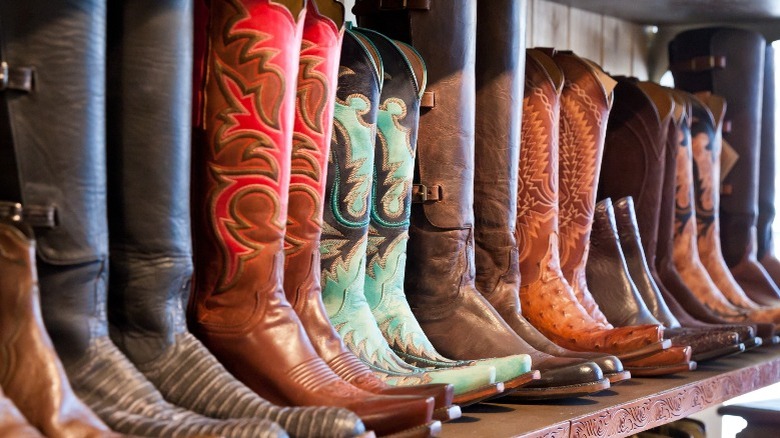 Shelf of cowboy boots