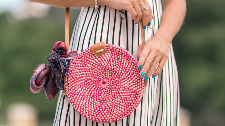 silk scarf tied on bag