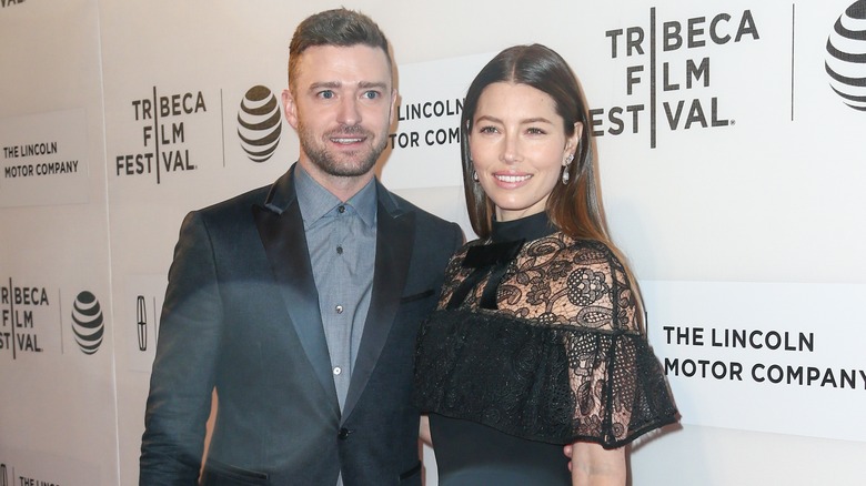 Justin Timberlake and Jessica Biel at a red carpet event