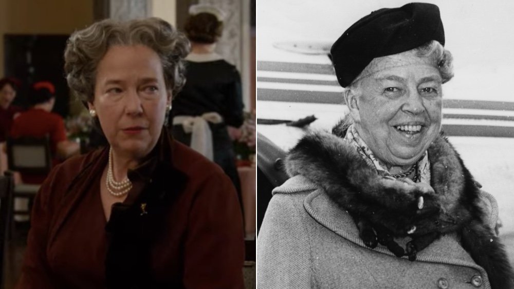 Netflix's Hollywood actress Harriet Sansom Harris and Eleanor Roosevelt, split image