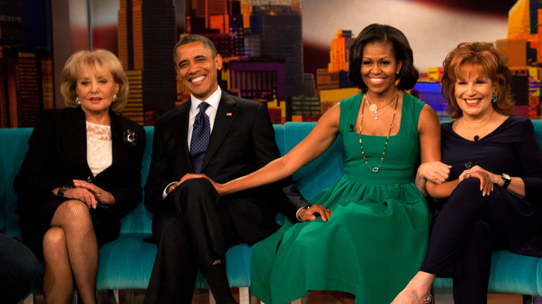 Barbara Walters and Joy Behar with Barack and Michelle Obama