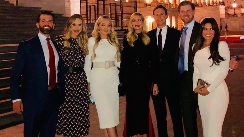 Eric Trump, Lara Trump, Tiffany Trump, Ivanka Trump, Jared Kushner, Don Jr. Kimberly Guilfoyle pose for a picture