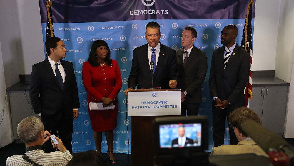 Alex Padilla speaking at the podium