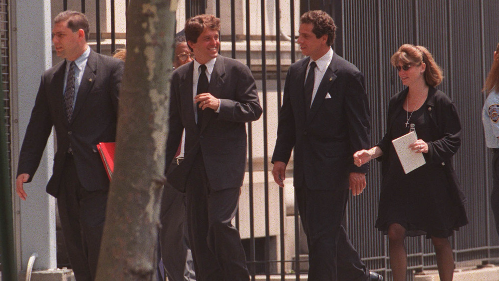 Kerry Kennedy and Andrew Cuomo walking with family