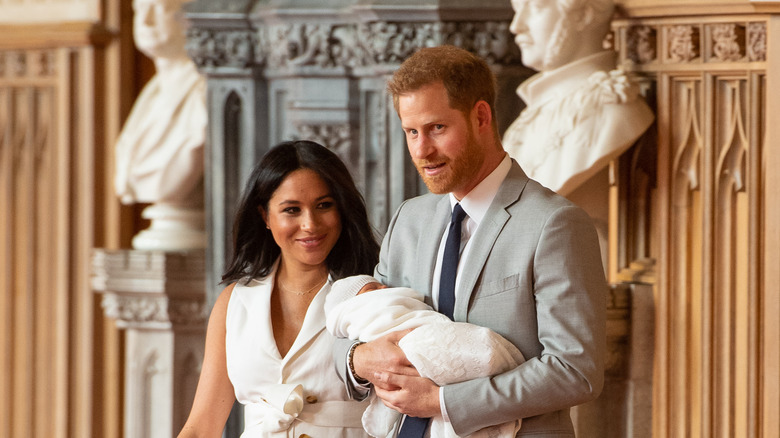 Meghan and Harry walking into Windsor with baby