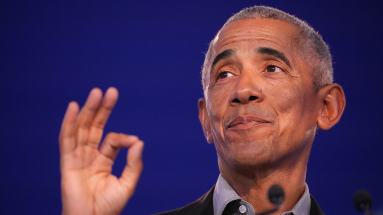 President Barack Obama making the okay sign with his hand