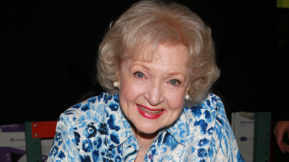 Betty White blue pattern shirt