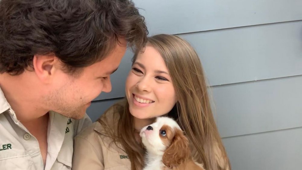 Chandler Powell and Bindi Irwin with their puppy