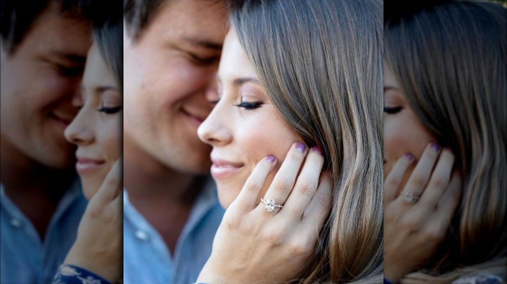 Bindi Irwin showing engagement ring