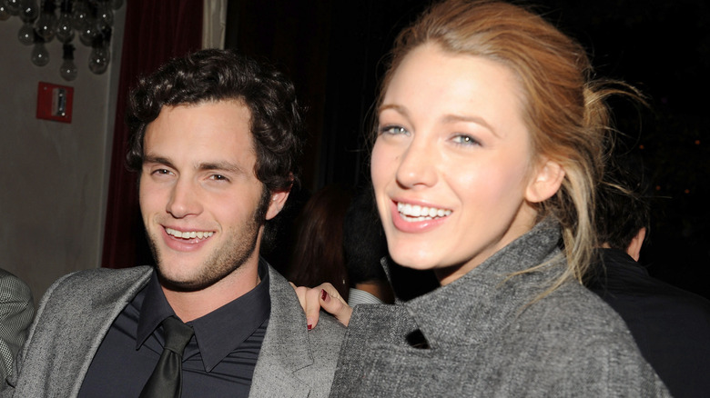 Penn Badgley and Blake Lively smiling