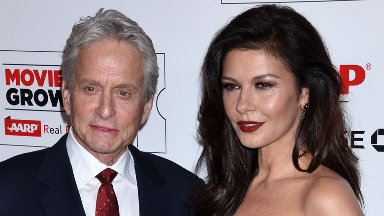 Catherine Zeta-Jones and Michael Douglas posing