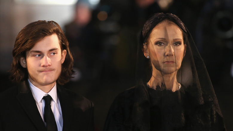 Celine Dion at her husband's funeral 