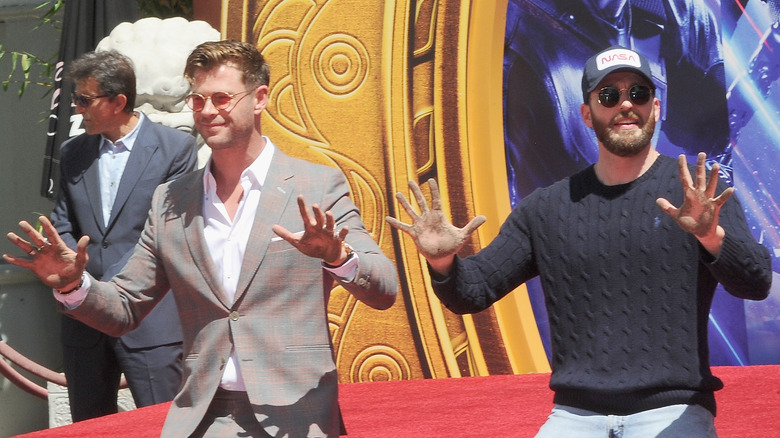 Chris Hemsworth and Chris Evans attend Marvel Studios' "Avengers: Endgame" Cast Place Their Hand Prints In Cement