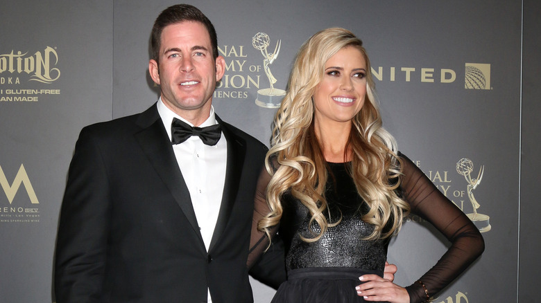 Christina Haack and Tarek El Moussa in black tie attire