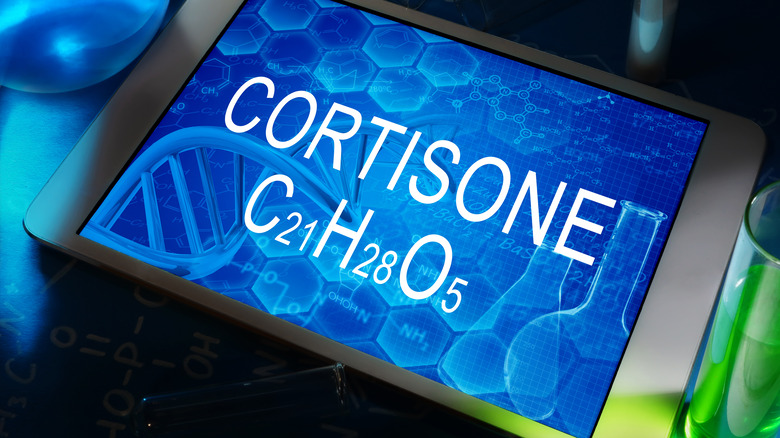 Cortisone molecular formula displayed on a tablet