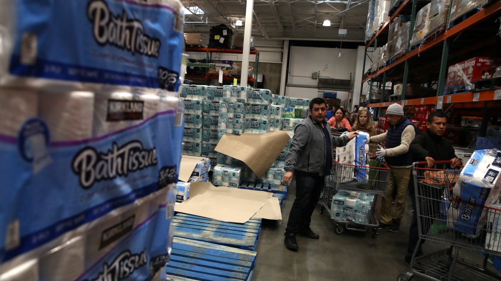 Costco shoppers buying toilet paper