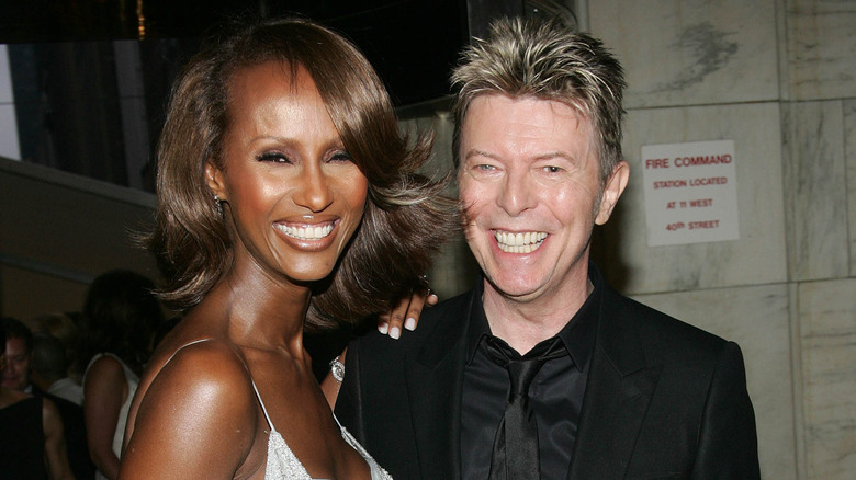 Iman and David Bowie smiling together