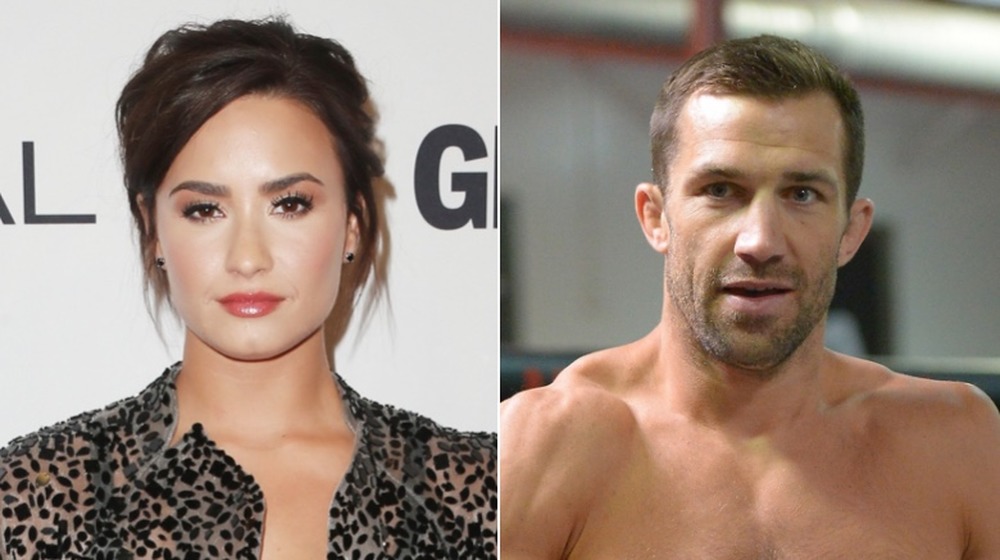 Demi Lovato and Luke Rockhold in 2017, split image