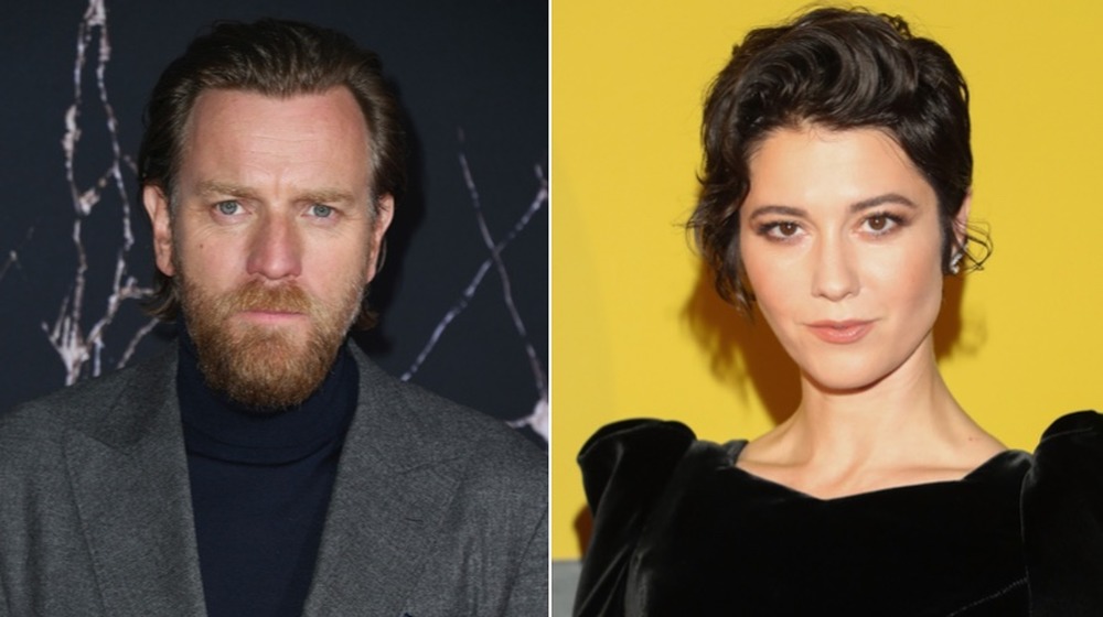 Ewan McGregor and Mary Elizabeth Winstead wearing dark colors, split image