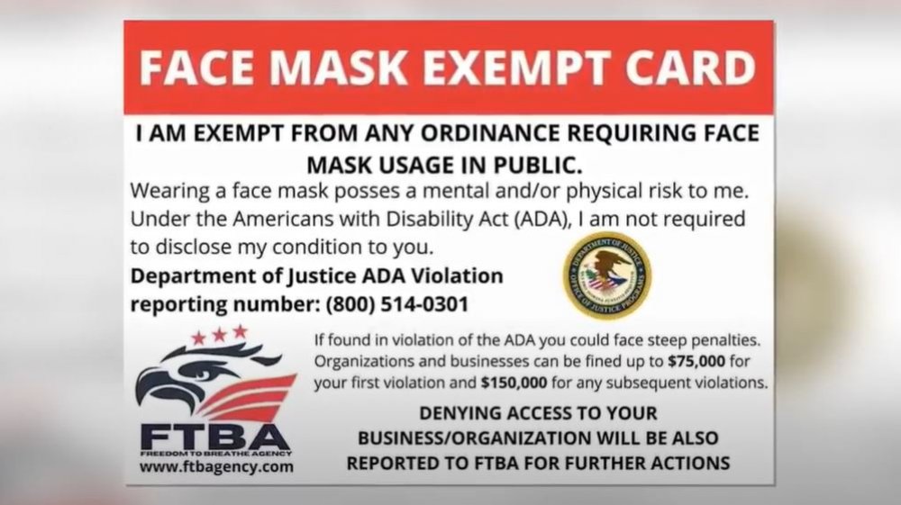 Face mask exempt card