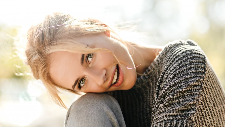 blonde woman with green eyes