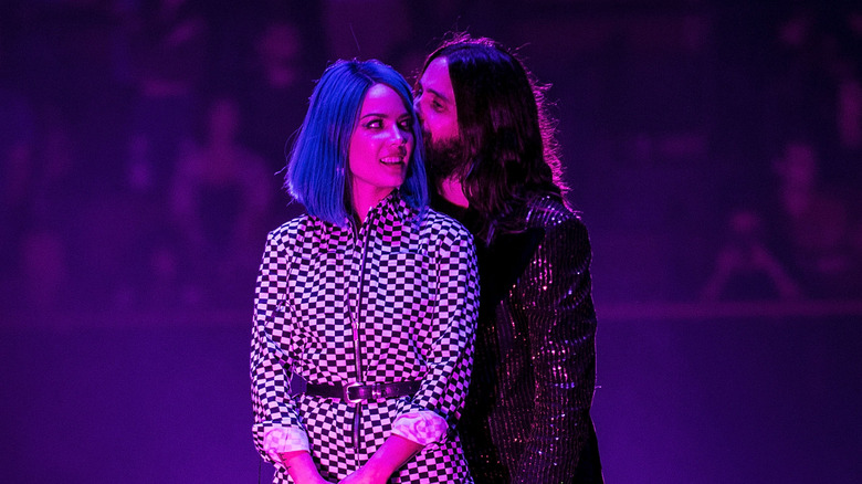 Halsey and Jared Leto on stage in 2018
