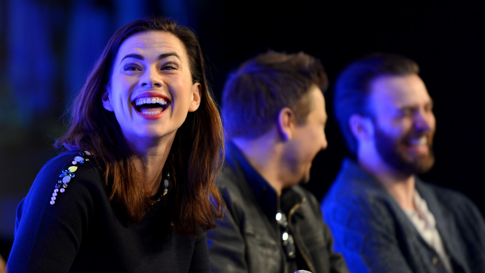 Hayley Atwell with Chris Evans laughing