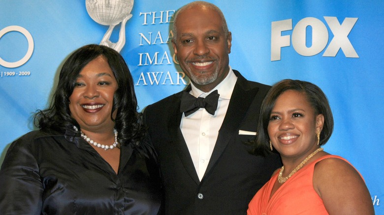 James Pickens Jr and Chandra Wilson pose with "Grey's Anatomy" creator Shonda Rhimes