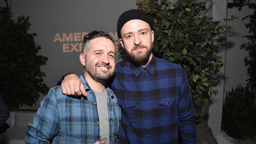 Trace Ayala and Justin Timberlake at a Man of the Woods listening session