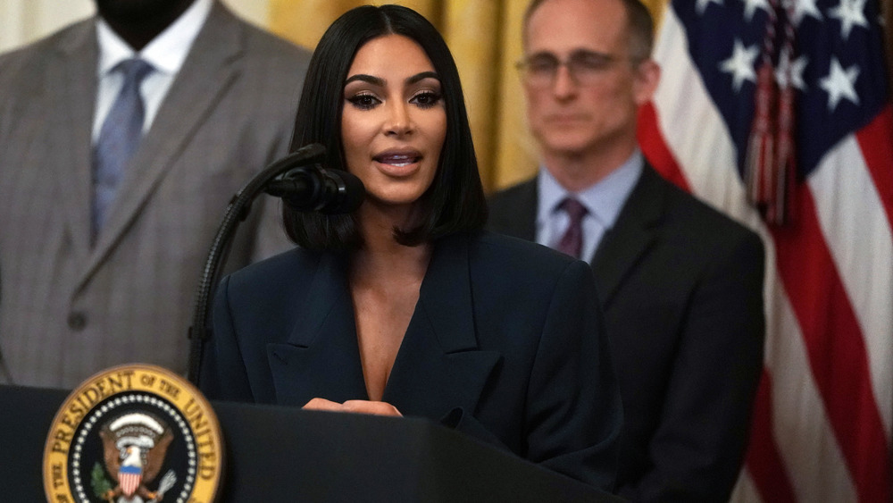 Kim Kardashian speaking at the White House