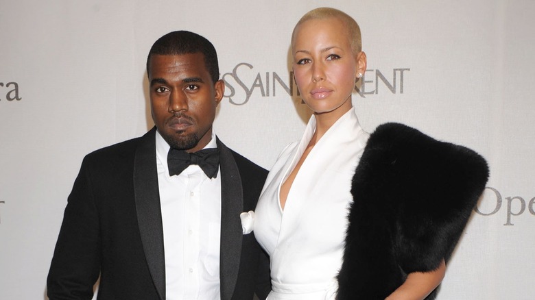 Kanye West and Amber Rose posing in black and white