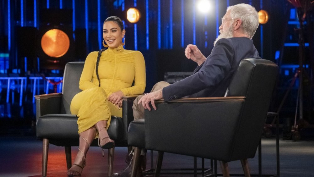 Kim Kardashian and David Letterman on his show discussing Trump