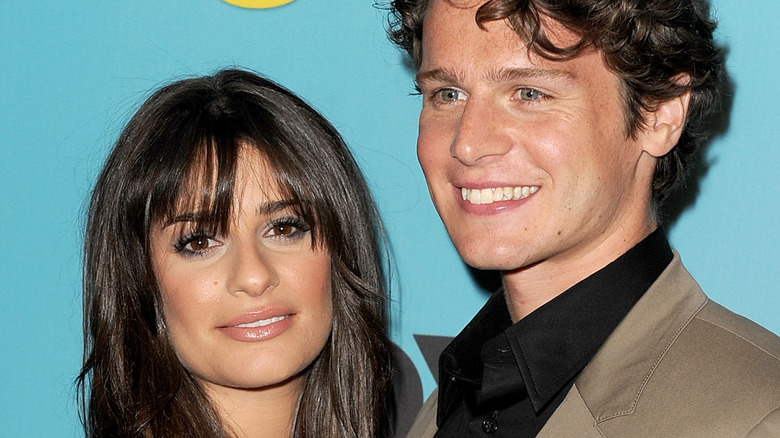 Lea Michele and Jonathan Groff at Glee event 