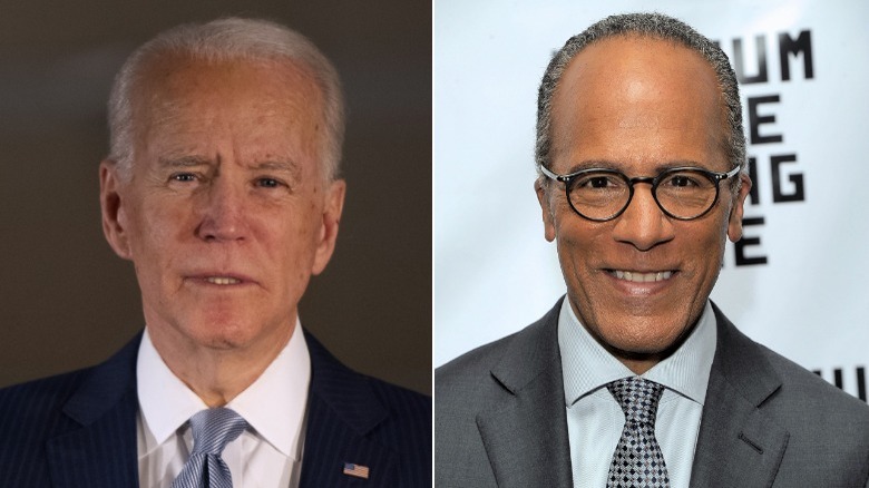 Joe Biden and Lester Holt pose at events